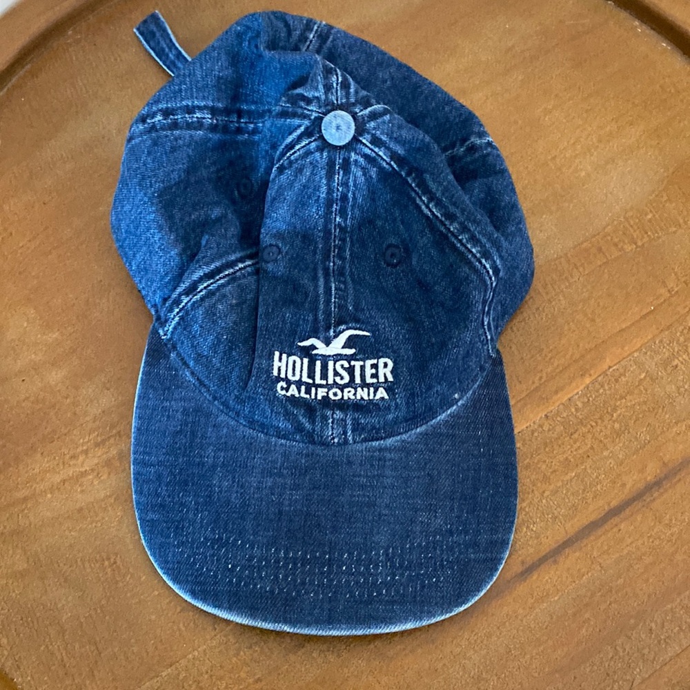 Hollister Denim Dad Hat Blue Adjustable Baseball Cap Logo Embroidered Casual OS